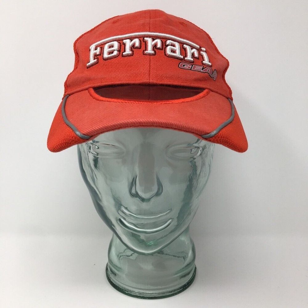 Ferrari Gear Mens Baseball Cap Red White Logo 6‎ Panel Strapback Adjustable Hat